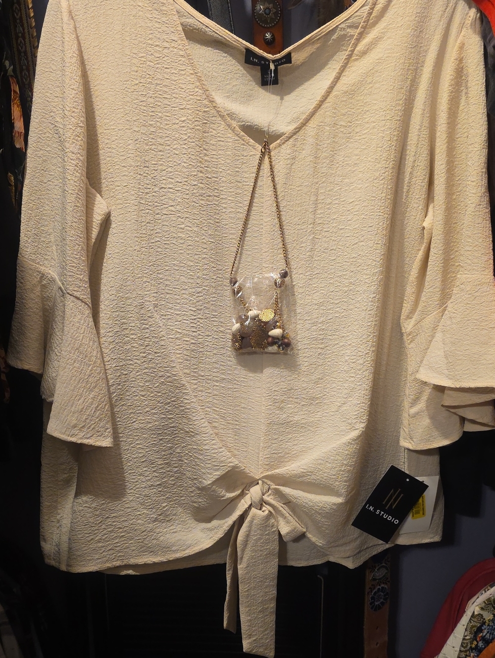 I.N. Studio Cream Tie-Front V-Neck Blouse